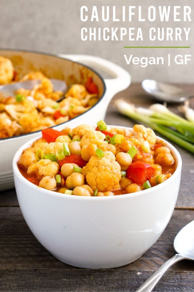 Cauliflower chickpea curry in a bowl